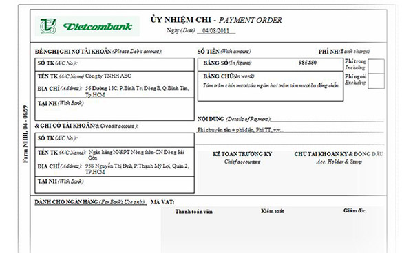 Mẫu giấy ủy nhiệm chi của ngân hàng Vietcombank Mẫu giấy ủy nhiệm chi của ngân hàng Vietcombank