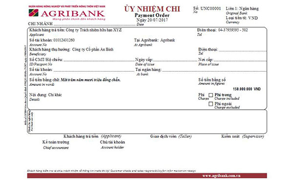 Mẫu ủy nhiệm chi ngân hàng Eximbank