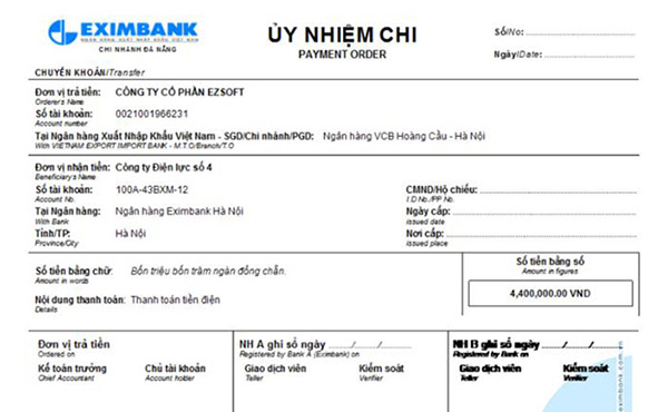 Mẫu ủy nhiệm chi ngân hàng Techcombank