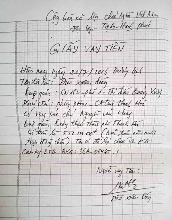 Mẫu giấy vay tiền viết tay