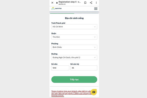 Bước 4: Điền thông tin nơi ở