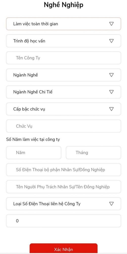 Điền thông tin nghề nghiệp hiện tại